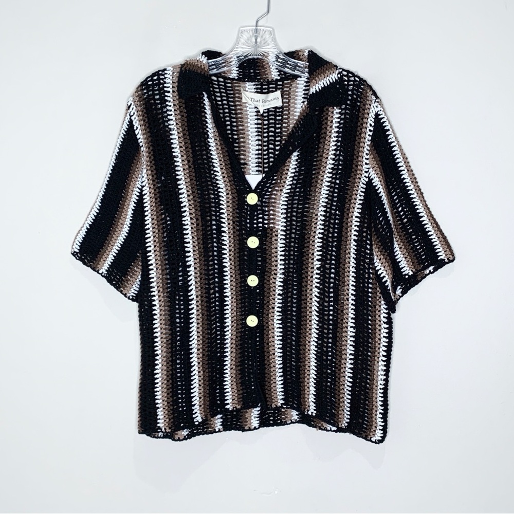 NEW All That Remains Colby Crochet Shirt (Sz US 4) Striped Black Brown White - Picture 5 of 14